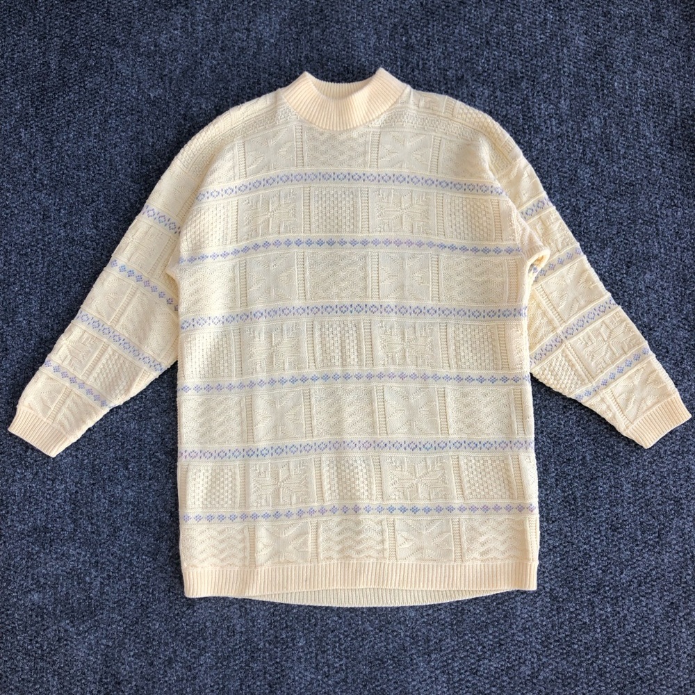 Basic Editions vintage pastel knit longline mock neck sweater size medium